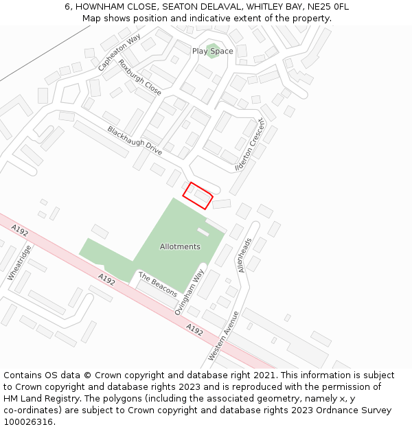 6, HOWNHAM CLOSE, SEATON DELAVAL, WHITLEY BAY, NE25 0FL: Location map and indicative extent of plot