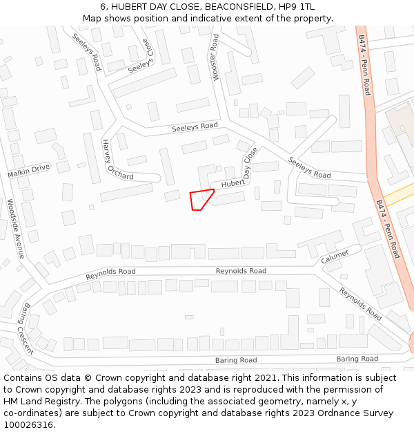 6, HUBERT DAY CLOSE, BEACONSFIELD, HP9 1TL: Location map and indicative extent of plot