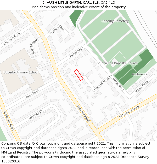 6, HUGH LITTLE GARTH, CARLISLE, CA2 4LQ: Location map and indicative extent of plot