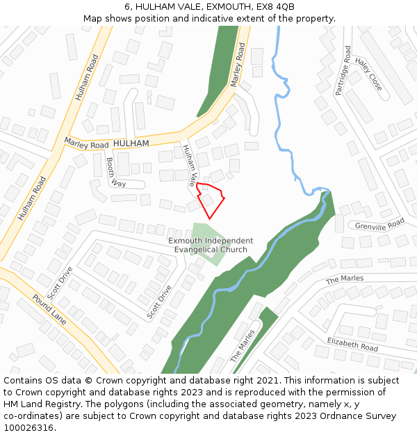 6, HULHAM VALE, EXMOUTH, EX8 4QB: Location map and indicative extent of plot