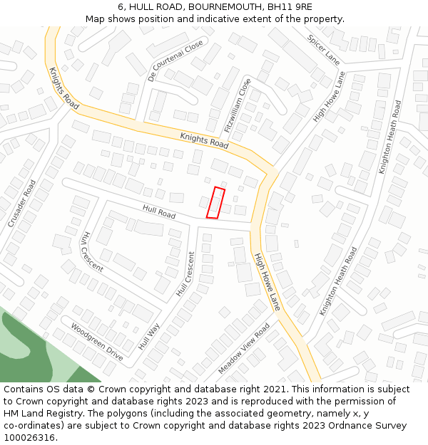 6, HULL ROAD, BOURNEMOUTH, BH11 9RE: Location map and indicative extent of plot