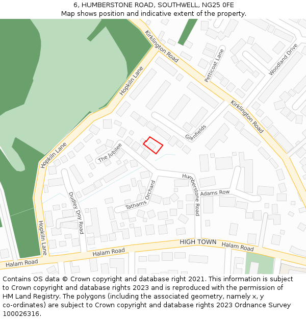 6, HUMBERSTONE ROAD, SOUTHWELL, NG25 0FE: Location map and indicative extent of plot