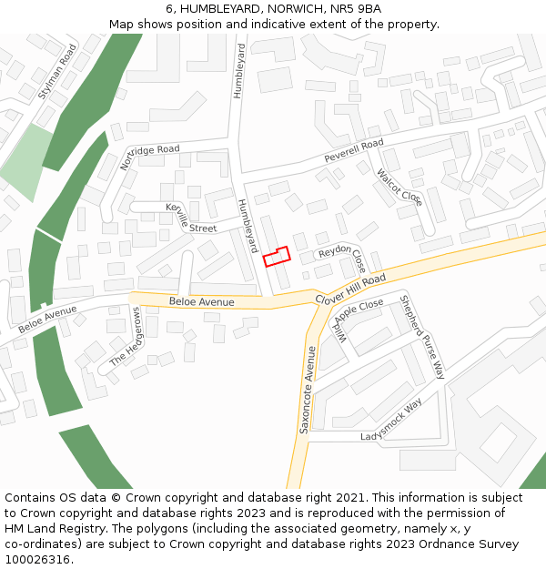 6, HUMBLEYARD, NORWICH, NR5 9BA: Location map and indicative extent of plot