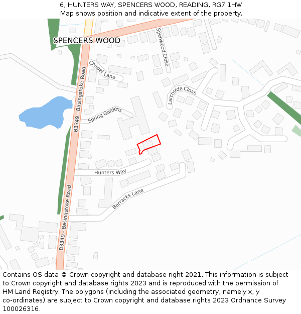 6, HUNTERS WAY, SPENCERS WOOD, READING, RG7 1HW: Location map and indicative extent of plot