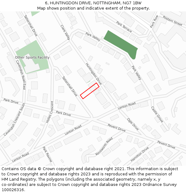 6, HUNTINGDON DRIVE, NOTTINGHAM, NG7 1BW: Location map and indicative extent of plot