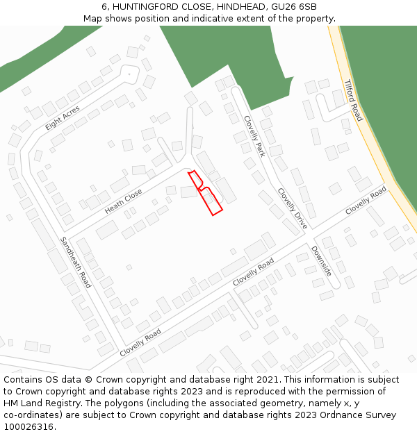 6, HUNTINGFORD CLOSE, HINDHEAD, GU26 6SB: Location map and indicative extent of plot