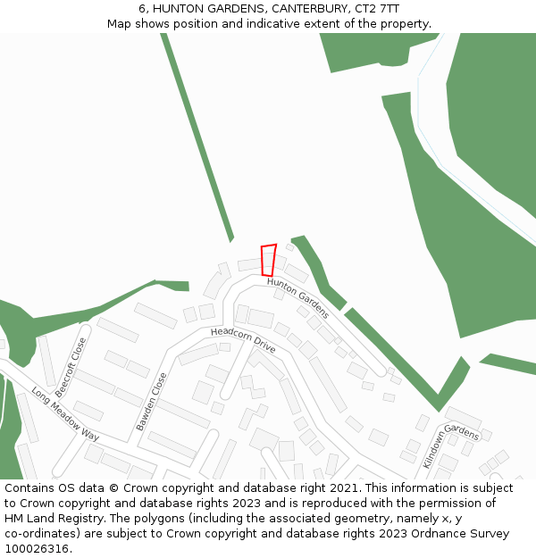 6, HUNTON GARDENS, CANTERBURY, CT2 7TT: Location map and indicative extent of plot