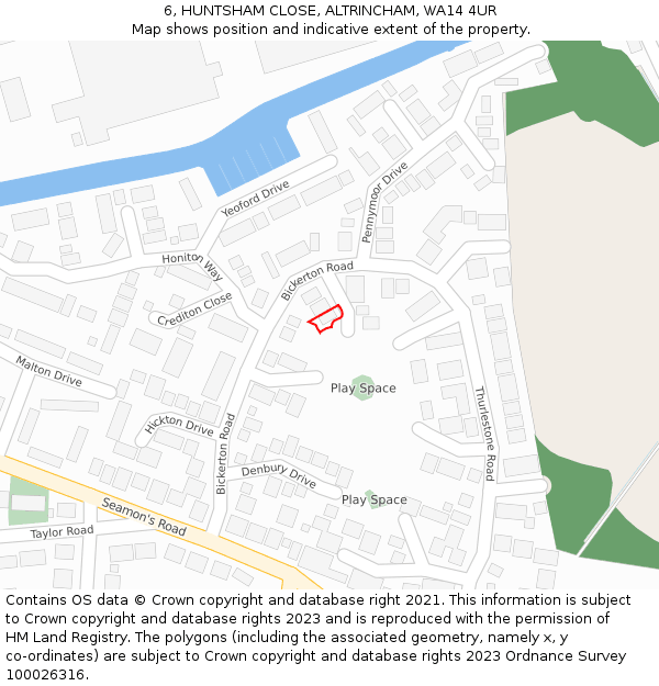 6, HUNTSHAM CLOSE, ALTRINCHAM, WA14 4UR: Location map and indicative extent of plot