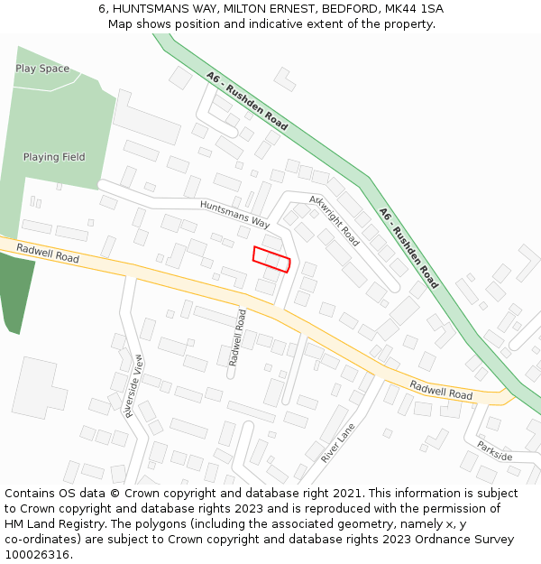 6, HUNTSMANS WAY, MILTON ERNEST, BEDFORD, MK44 1SA: Location map and indicative extent of plot