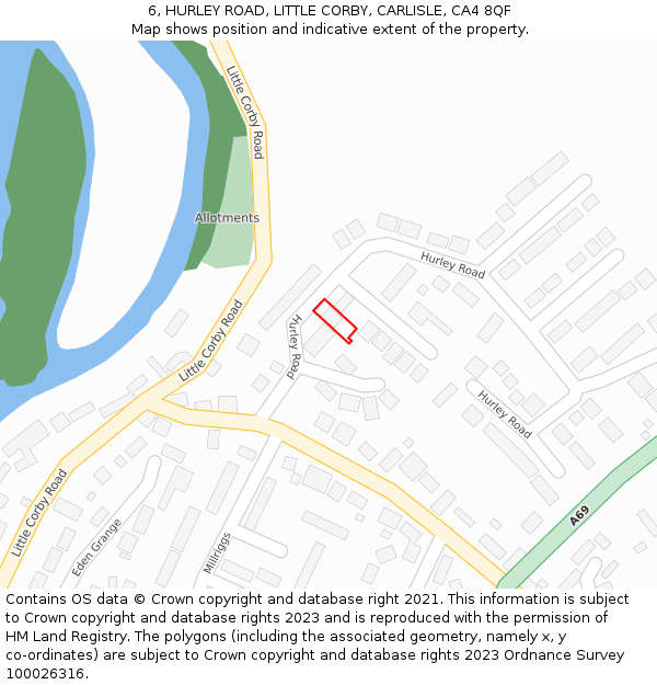 6, HURLEY ROAD, LITTLE CORBY, CARLISLE, CA4 8QF: Location map and indicative extent of plot