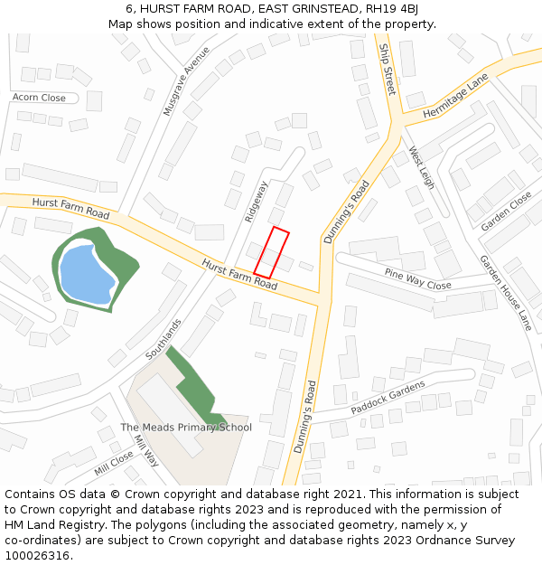 6, HURST FARM ROAD, EAST GRINSTEAD, RH19 4BJ: Location map and indicative extent of plot