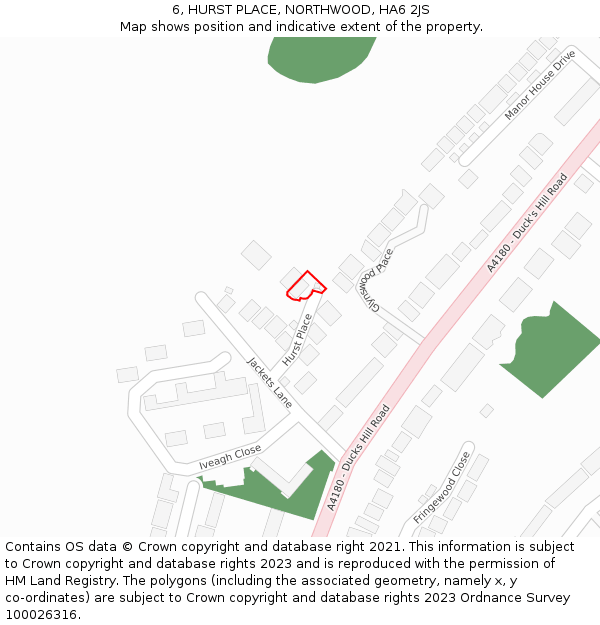 6, HURST PLACE, NORTHWOOD, HA6 2JS: Location map and indicative extent of plot