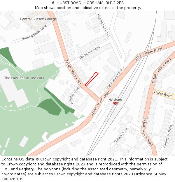 6, HURST ROAD, HORSHAM, RH12 2ER: Location map and indicative extent of plot