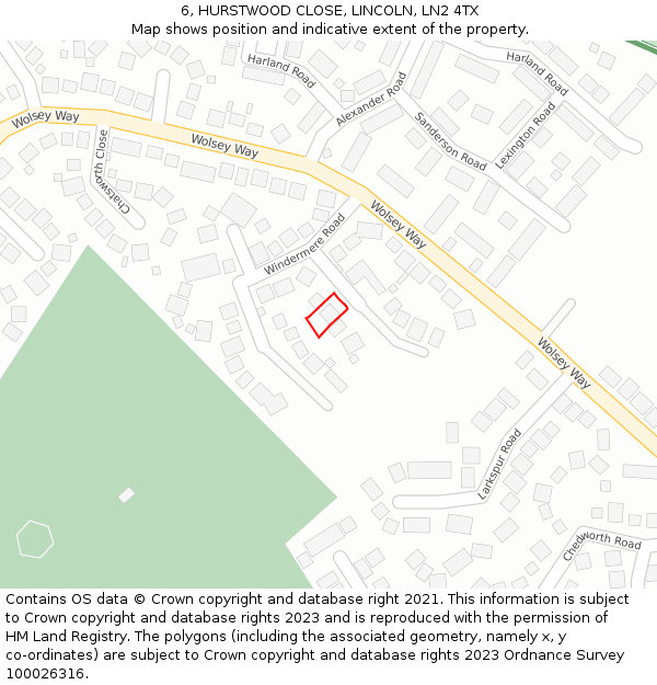 6, HURSTWOOD CLOSE, LINCOLN, LN2 4TX: Location map and indicative extent of plot