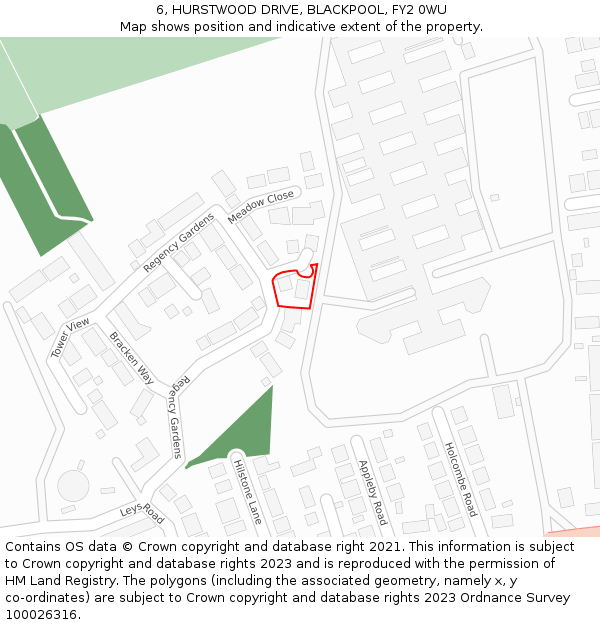 6, HURSTWOOD DRIVE, BLACKPOOL, FY2 0WU: Location map and indicative extent of plot