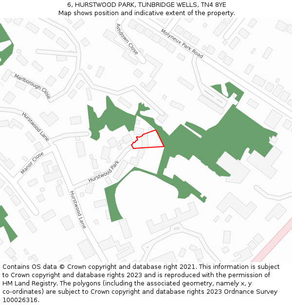 6, HURSTWOOD PARK, TUNBRIDGE WELLS, TN4 8YE: Location map and indicative extent of plot