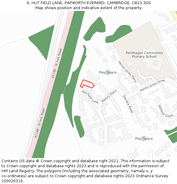 6, HUT FIELD LANE, PAPWORTH EVERARD, CAMBRIDGE, CB23 3GS: Location map and indicative extent of plot