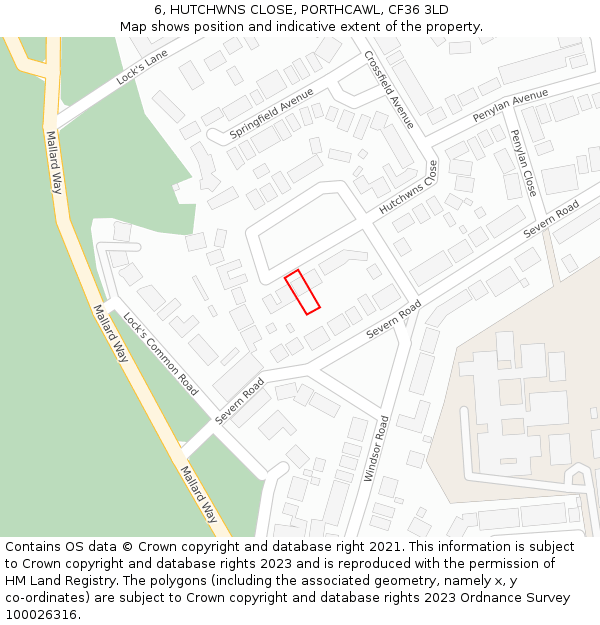 6, HUTCHWNS CLOSE, PORTHCAWL, CF36 3LD: Location map and indicative extent of plot