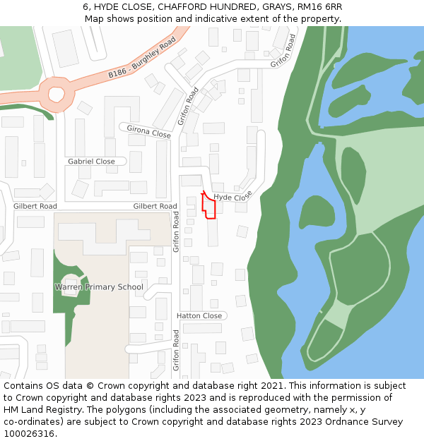 6, HYDE CLOSE, CHAFFORD HUNDRED, GRAYS, RM16 6RR: Location map and indicative extent of plot