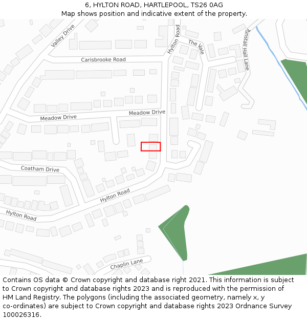 6, HYLTON ROAD, HARTLEPOOL, TS26 0AG: Location map and indicative extent of plot