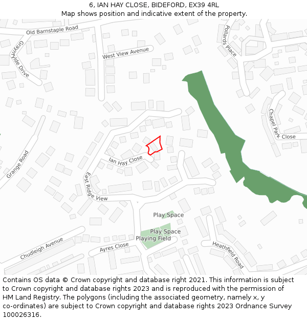 6, IAN HAY CLOSE, BIDEFORD, EX39 4RL: Location map and indicative extent of plot
