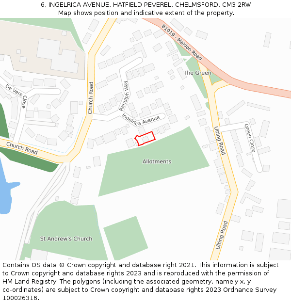 6, INGELRICA AVENUE, HATFIELD PEVEREL, CHELMSFORD, CM3 2RW: Location map and indicative extent of plot