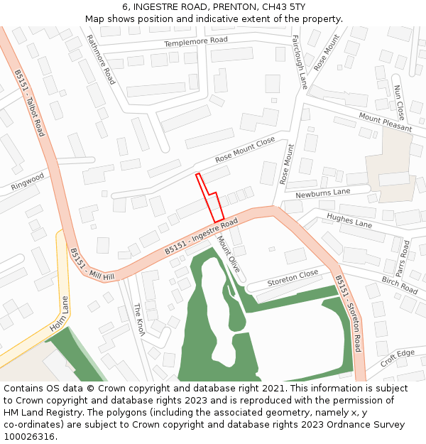 6, INGESTRE ROAD, PRENTON, CH43 5TY: Location map and indicative extent of plot