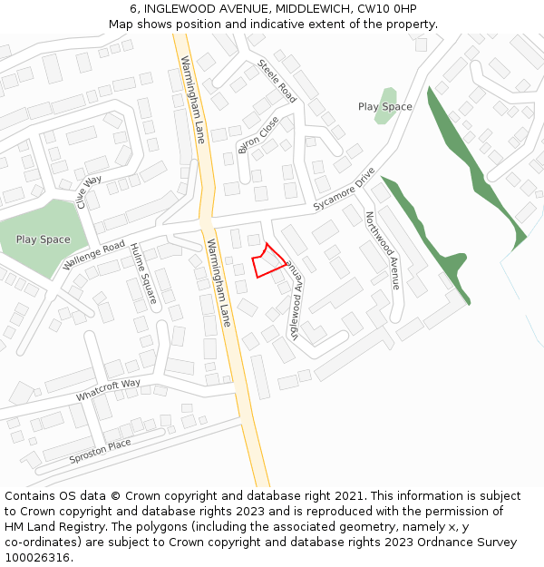 6, INGLEWOOD AVENUE, MIDDLEWICH, CW10 0HP: Location map and indicative extent of plot