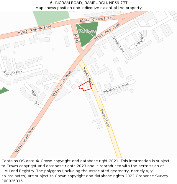 6, INGRAM ROAD, BAMBURGH, NE69 7BT: Location map and indicative extent of plot