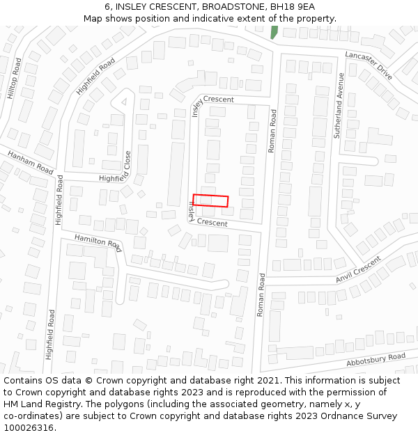 6, INSLEY CRESCENT, BROADSTONE, BH18 9EA: Location map and indicative extent of plot