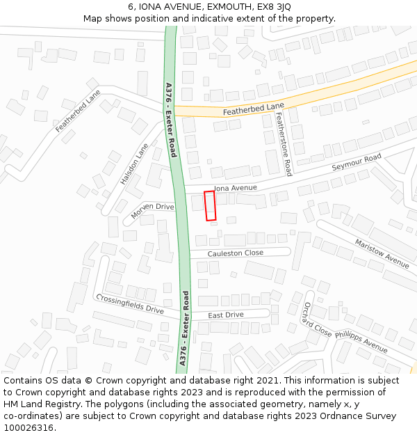 6, IONA AVENUE, EXMOUTH, EX8 3JQ: Location map and indicative extent of plot