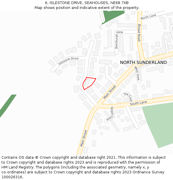 6, ISLESTONE DRIVE, SEAHOUSES, NE68 7XB: Location map and indicative extent of plot