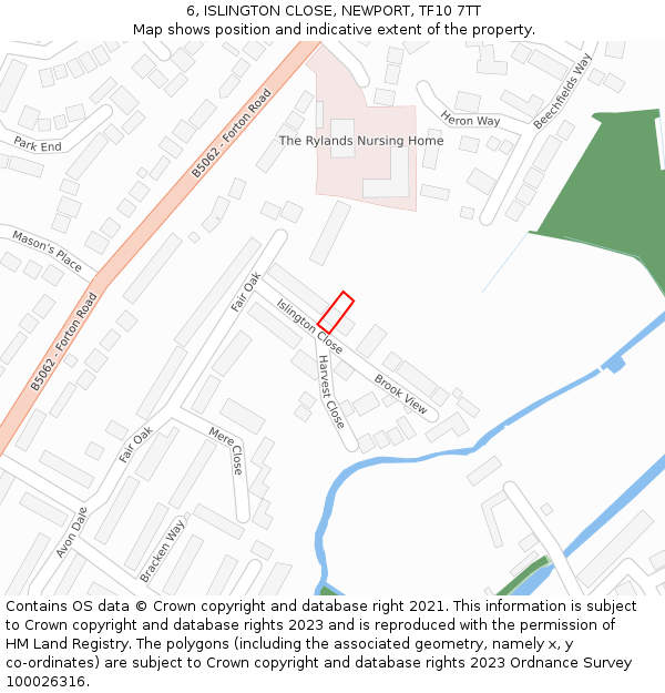 6, ISLINGTON CLOSE, NEWPORT, TF10 7TT: Location map and indicative extent of plot