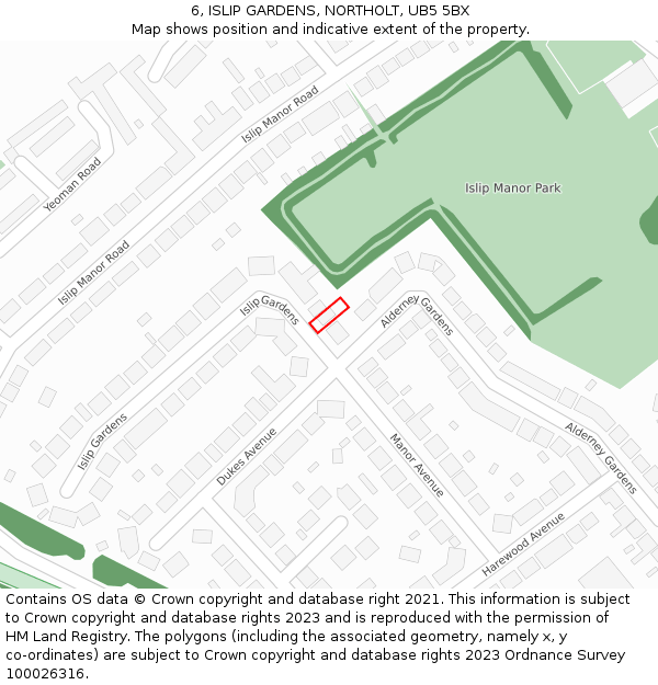 6, ISLIP GARDENS, NORTHOLT, UB5 5BX: Location map and indicative extent of plot
