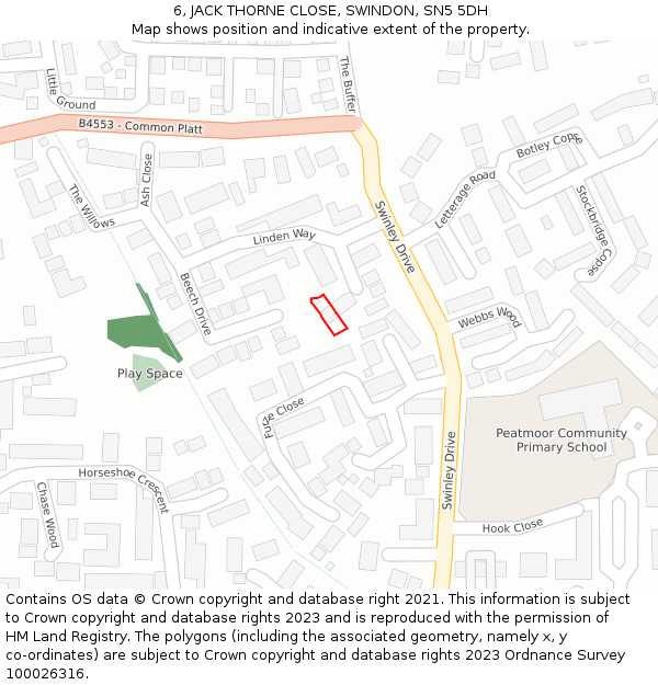 6, JACK THORNE CLOSE, SWINDON, SN5 5DH: Location map and indicative extent of plot