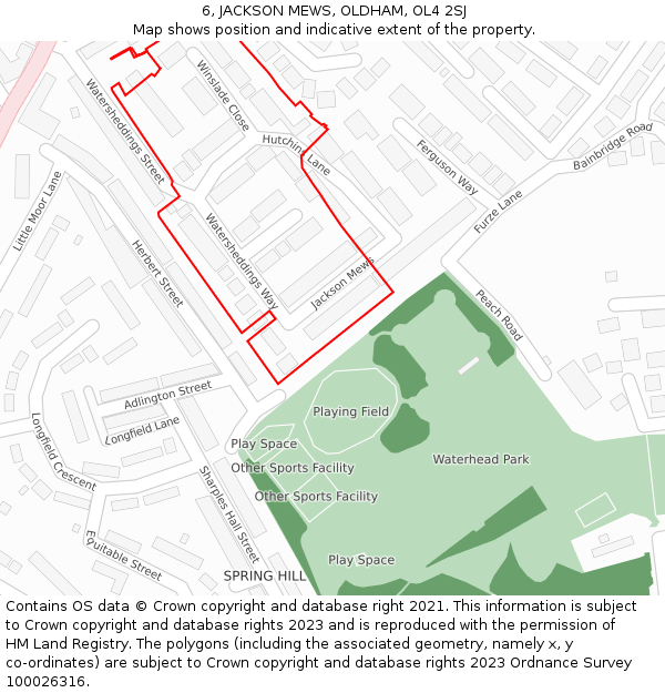 6, JACKSON MEWS, OLDHAM, OL4 2SJ: Location map and indicative extent of plot