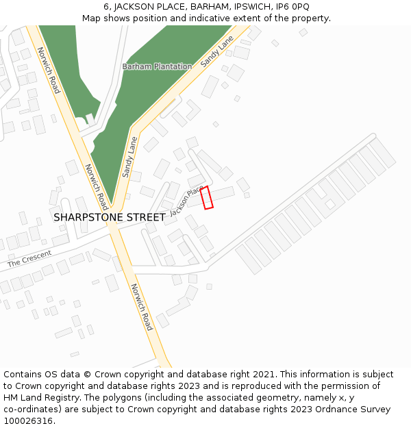 6, JACKSON PLACE, BARHAM, IPSWICH, IP6 0PQ: Location map and indicative extent of plot