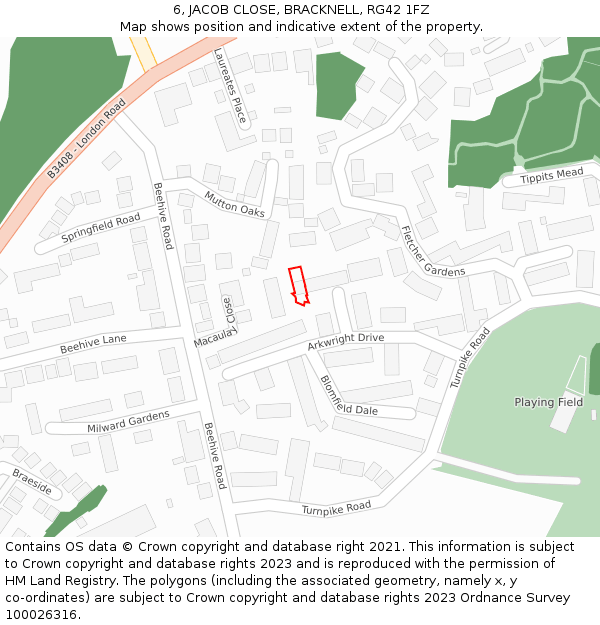 6, JACOB CLOSE, BRACKNELL, RG42 1FZ: Location map and indicative extent of plot