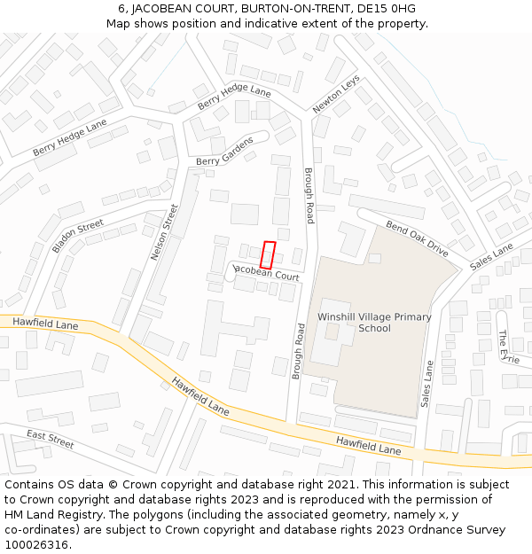 6, JACOBEAN COURT, BURTON-ON-TRENT, DE15 0HG: Location map and indicative extent of plot