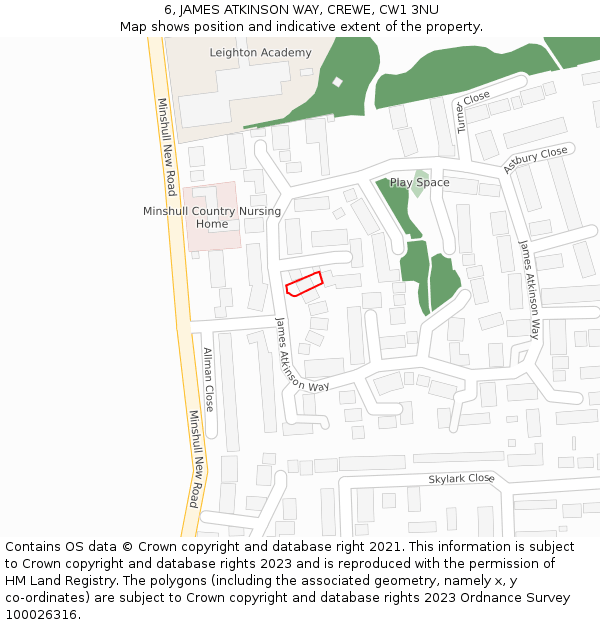 6, JAMES ATKINSON WAY, CREWE, CW1 3NU: Location map and indicative extent of plot