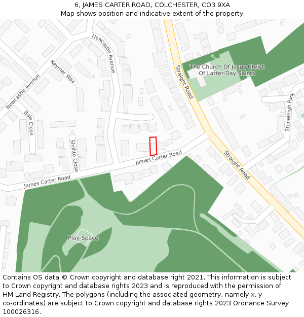 6, JAMES CARTER ROAD, COLCHESTER, CO3 9XA: Location map and indicative extent of plot