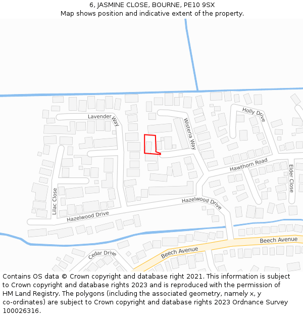6, JASMINE CLOSE, BOURNE, PE10 9SX: Location map and indicative extent of plot
