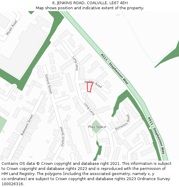 6, JENKINS ROAD, COALVILLE, LE67 4EH: Location map and indicative extent of plot