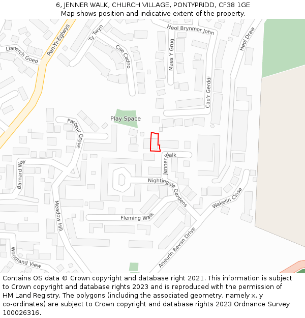 6, JENNER WALK, CHURCH VILLAGE, PONTYPRIDD, CF38 1GE: Location map and indicative extent of plot