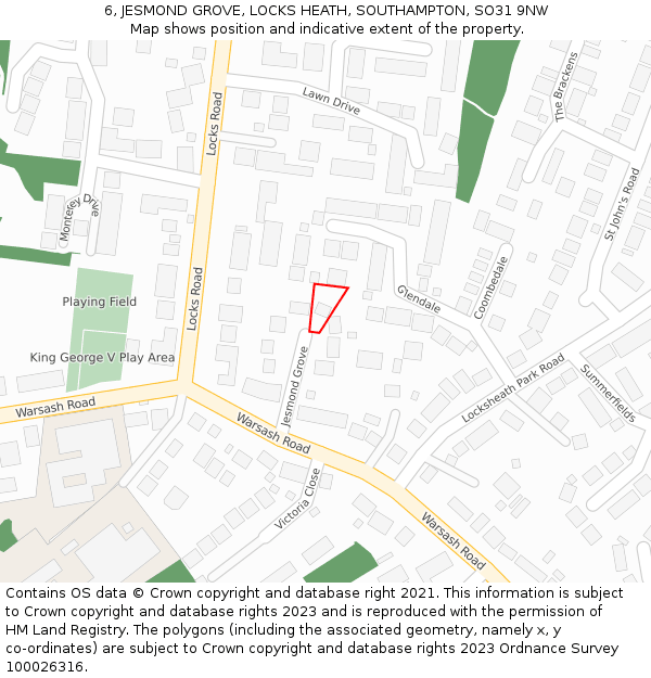 6, JESMOND GROVE, LOCKS HEATH, SOUTHAMPTON, SO31 9NW: Location map and indicative extent of plot
