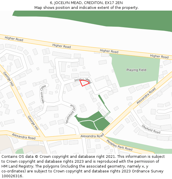 6, JOCELYN MEAD, CREDITON, EX17 2EN: Location map and indicative extent of plot