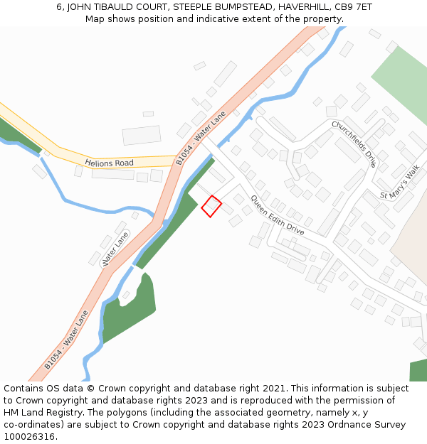 6, JOHN TIBAULD COURT, STEEPLE BUMPSTEAD, HAVERHILL, CB9 7ET: Location map and indicative extent of plot