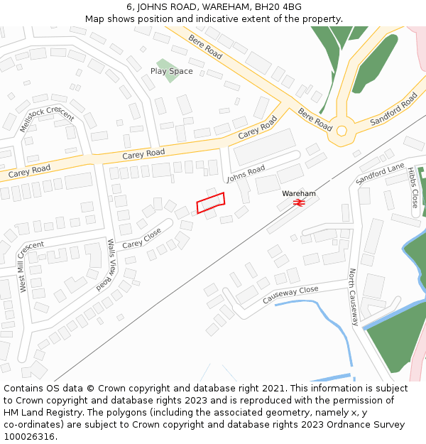 6, JOHNS ROAD, WAREHAM, BH20 4BG: Location map and indicative extent of plot