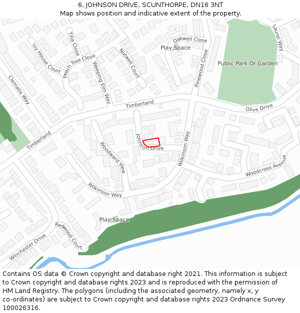 6, JOHNSON DRIVE, SCUNTHORPE, DN16 3NT: Location map and indicative extent of plot