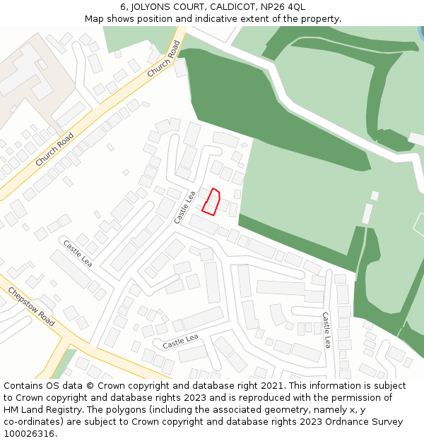 6, JOLYONS COURT, CALDICOT, NP26 4QL: Location map and indicative extent of plot